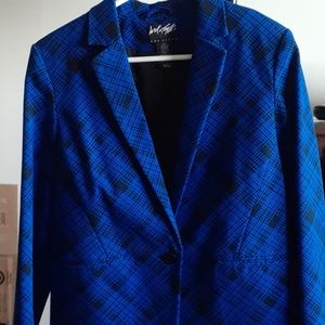 Lord and Taylor Black and Blue Patterned Suit Jacket - Women's Size 12